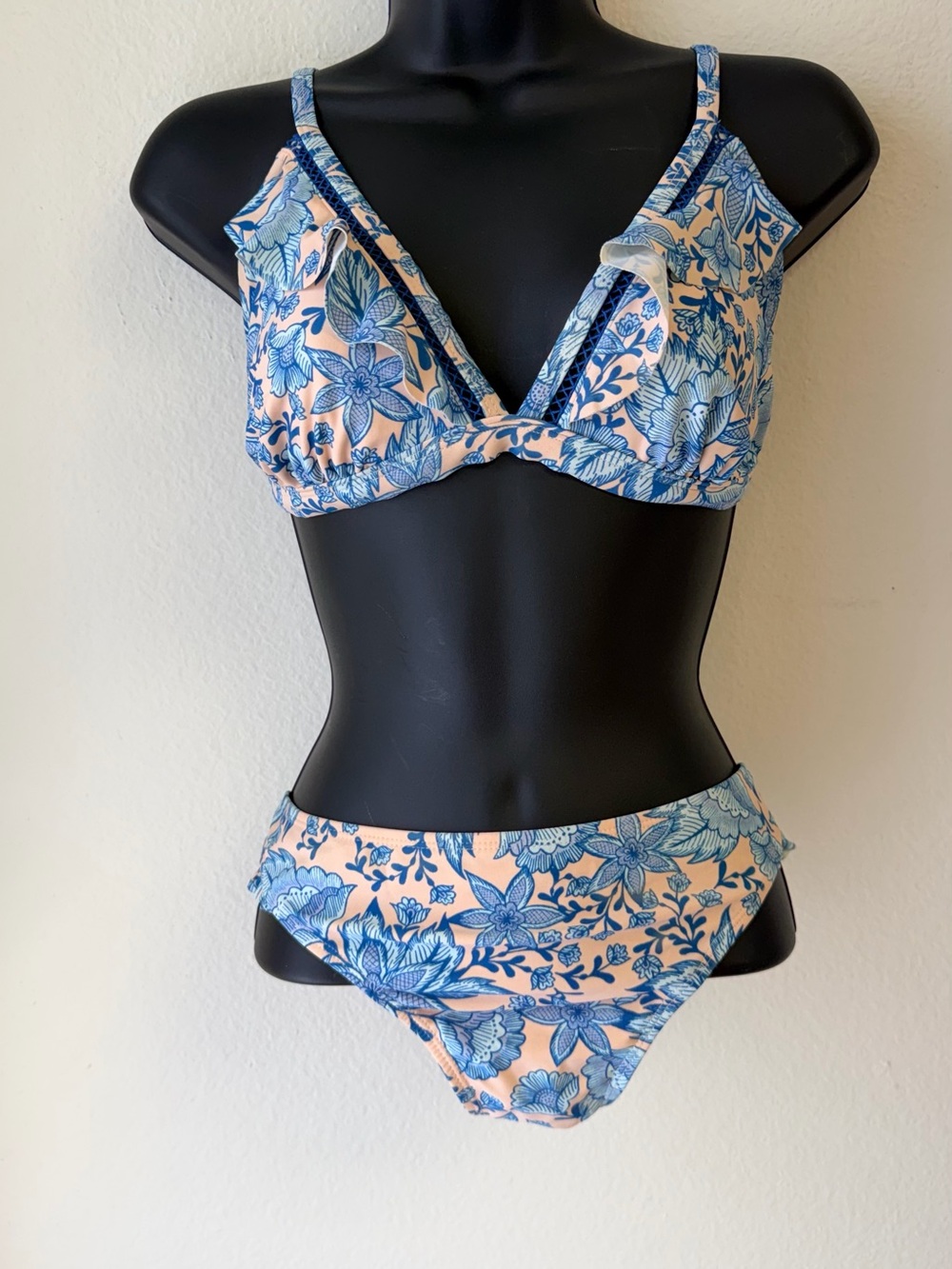 Xhilaration Blue Floral & Peach Bikini Set